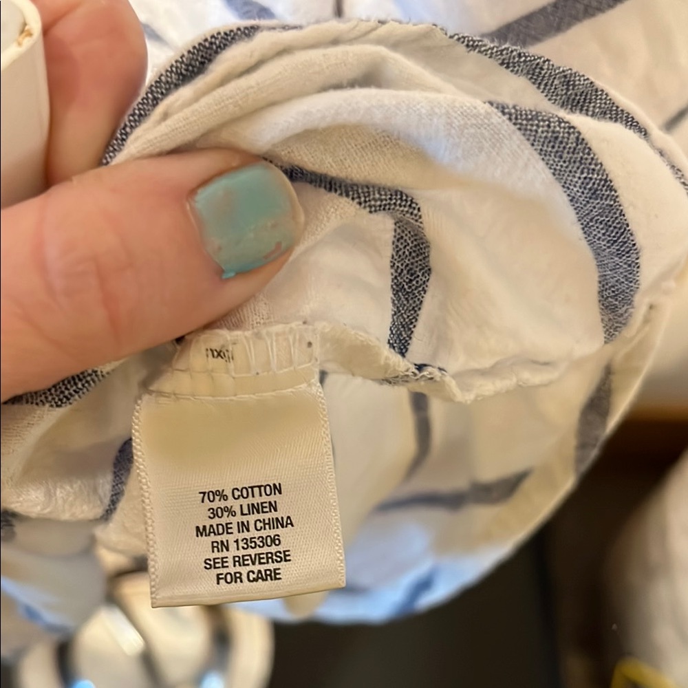 Sunday Women's Striped Blouse with Lace-Up Front in White and Blue - Picture 3 of 10